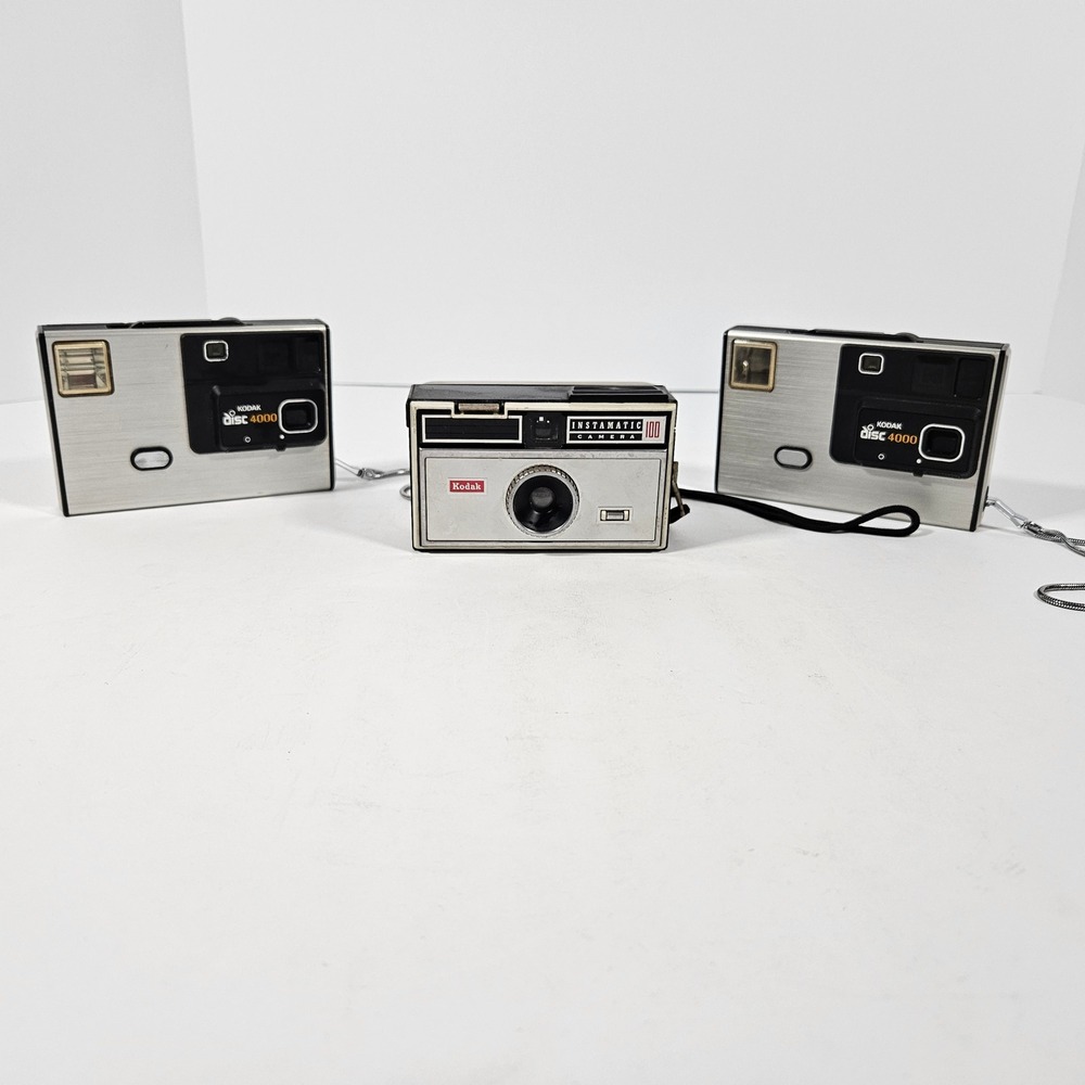 Vintage Kodak 3 Camera Lot 1 Instamatic 100 & 2 Disc 4000 Retro Film Cameras